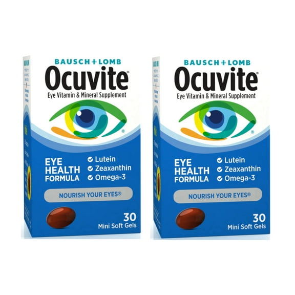 2 Pack - Ocuvite Eye Health Formula Eye Vitamin& Mineral Supplement with Lutein, Zeaxanthin and Omega-3 from Bausch + Lomb, 30 Soft Gels