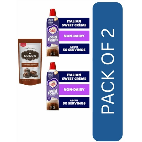 2 Pack Of Coffee mate Non Dairy Italian Sweet Creme Flavored Cold Foam Coffee Creamer, 14 fl oz Can With Instant Hot Cocoa Mix By Value Nest