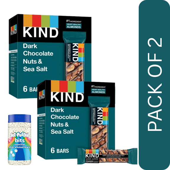 2 Pack Of KIND Snack Bars, Dark Chocolate Nuts & Sea Salt, Gluten Free, 1.4 oz, 6 Count Box, With Marshmellow By Value Nest