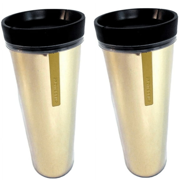 2 Pack Of Starbucks Double Walled Tumbler 16oz With a Stainless Steel Designer Gold Badge