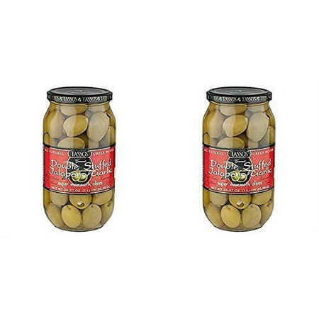 2 Pack Of Tassos All Natural Double Stuffed Jalapeno And Garlic Super Mammoth Olives (2X35.27 oz.)