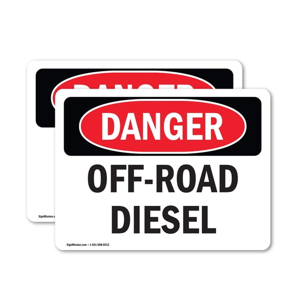 (2 Pack) Off-Road Diesel OSHA Danger Sign 7 Inch X 5 Inch Vinyl Label Decal Sticker Weather Resistant, UV Protected for Workplace, Business, and Construction Site, Made in the USA