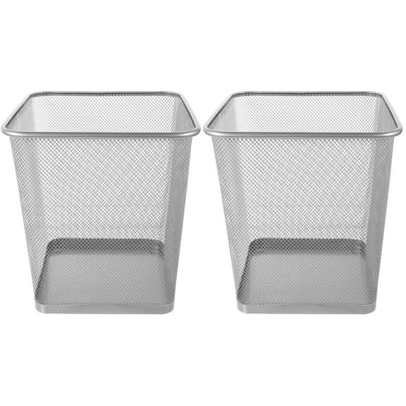 2 Pack Office Garbage Bin Waste Basket for Bathroom Small Wastebasket Can Silver