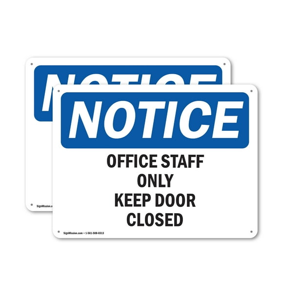 (2 Pack) Office Staff Only Keep Door Closed OSHA Notice Sign 14 Inch X 10 Inch Plastic Sign, Weather Resistant, UV Protected for Workplace, Business, and Construction Site, Made in the