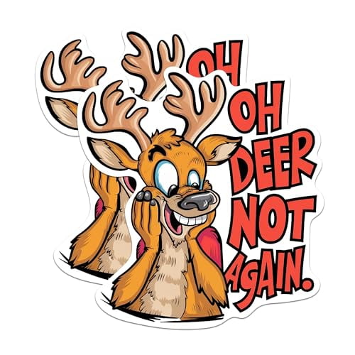 (2 Pack) Oh Deer Not Again Stickers - Funny Punny Deer Animal Puns ...