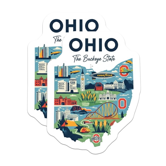 (2 Pack) Ohio Travel Magnets - Buckeye State Fridge Magnets - Ohio Landmarks Souvenirs - 5" On Longest Side - Premium Magnet - for Cars, Refrigerators, Toolboxes, Lockers - Made in USA - MAG14847