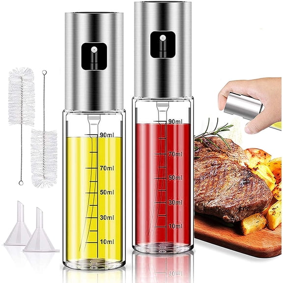 2 Pack Oil Sprayer for Cooking, Olive Oil Sprayer Mister for Air Fryer Kitchen Glass Bottle Versatile Spray Oil Dispenser Refillable Vinegar Spritzer for BBQ Salad Baking Roasting Grilling
