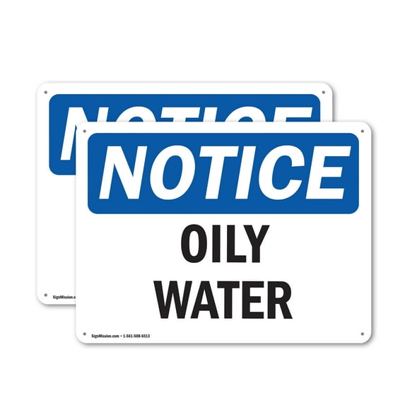 (2 Pack) Oily Water OSHA Notice Sign 10 Inch X 7 Inch Indoor / Outdoor Rust-Free Aluminum Metal Signs for Workplace, Workshop, and Construction Site, Made in the USA