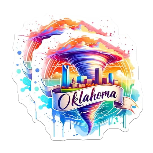 (2 Pack) Oklahoma Magnets - Tornado Art - Colorful Oklahoma City Decor - 5" On Longest Side - for Cars, Fridges, Toolboxes - Made in USA - MAG6548