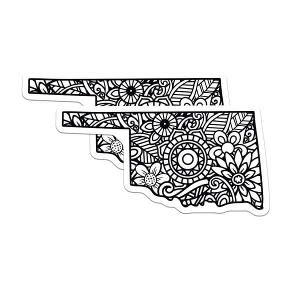(2 Pack) Oklahoma Shaped Stickers - Floral Pattern Decals - State Pride Souvenir - 5" On Longest Side - Sticks to Smooth Flat Surfaces - Made in USA - BMCS18925