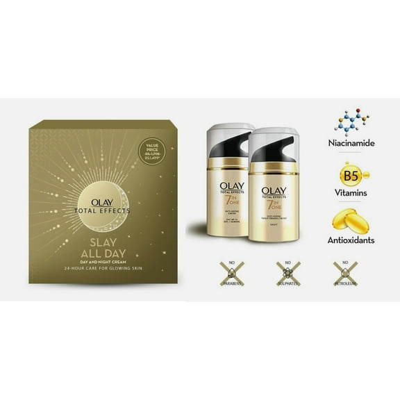 2 Pack! Olay Total Effects 7 in One Day Cream SPF15 + Olay Total Effects 7 In One Night Cream, 1.7oz each