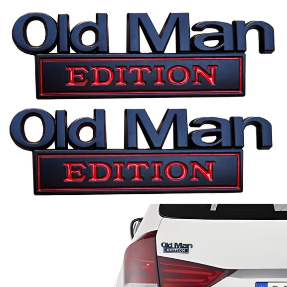 2 Pack Old Man Edition Car Emblem, 3D Sticker Badge, 2025 New Metal Nameplate Funny Bumper Decals for Car, Truck, SUV Side or Rear Tailgate Name Plate Sticker ,Black and red