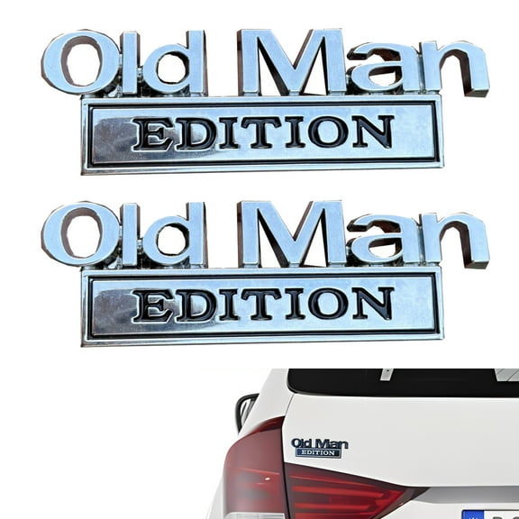 2 Pack Old Man Edition Car Emblem, 3D Sticker Badge, 2025 New Metal Nameplate Funny Bumper Decals for Car, Truck, SUV Side or Rear Tailgate Name Plate Sticker ,Silver black