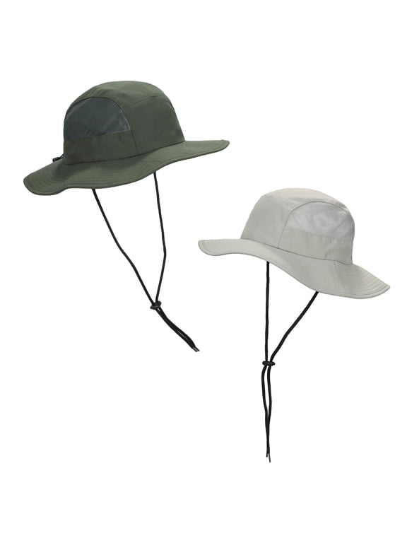 2-Pack Olive & Light Grey Wide Brim Paddler Sun Hat with Vented Mesh Side Panels