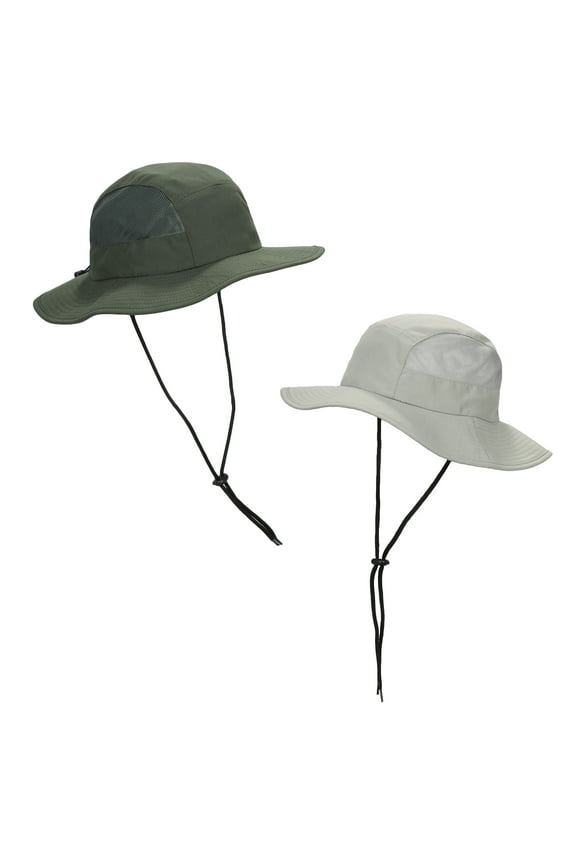2-Pack Olive & Light Grey Wide Brim Paddler Sun Hat with Vented Mesh Side Panels