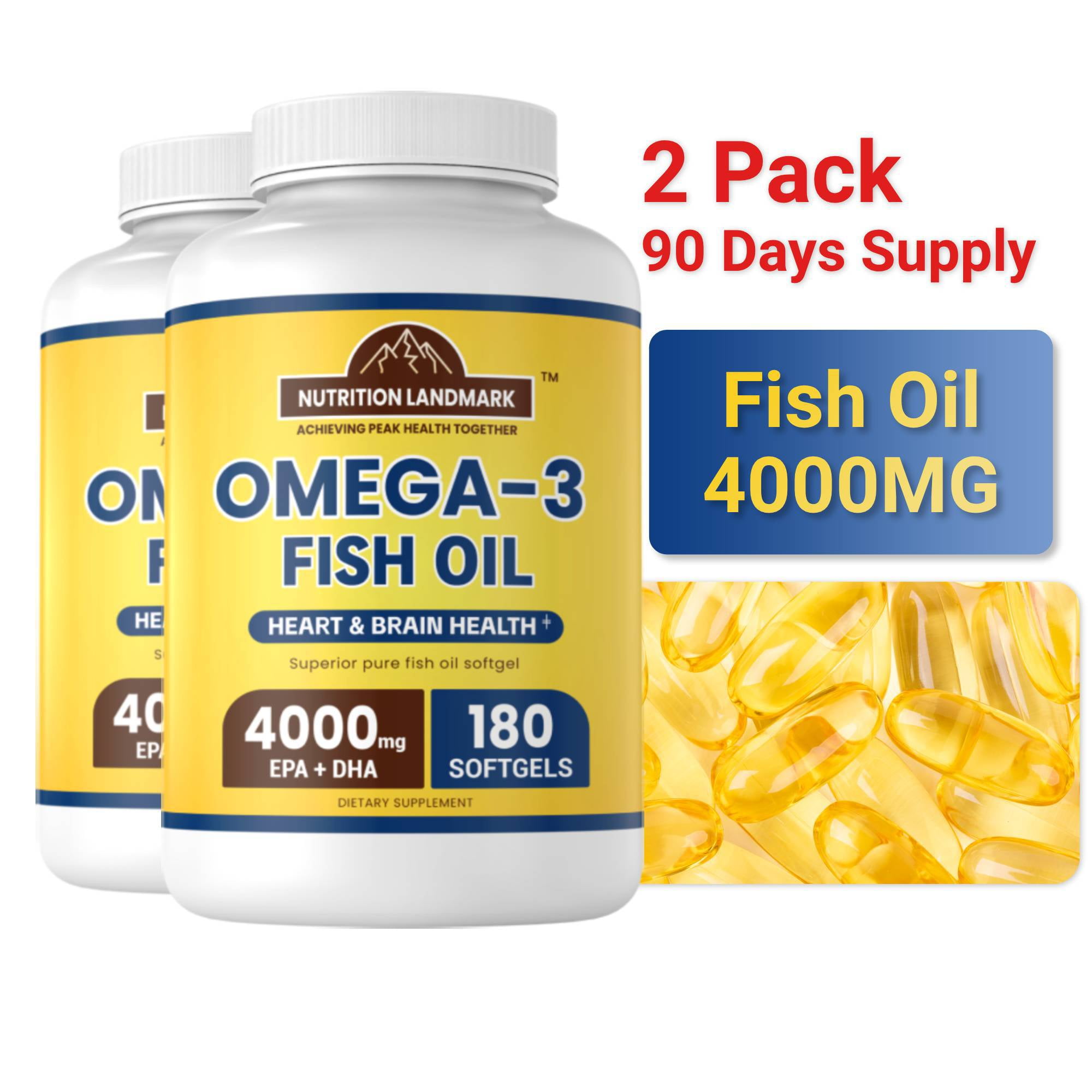 2 Pack Omega-3, 180 Soft Gels - 4000 mg Omega - Omega-3 Fish Oil - EPA ...