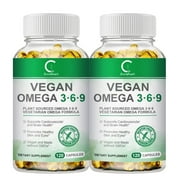 (2 Pack)Omega 3-6-9 Vegan Formula - 5 in 1 Scientifically Formulated Plant-Based Omega 3 6 9 Essential Fatty Acids - 240 Softgels Total