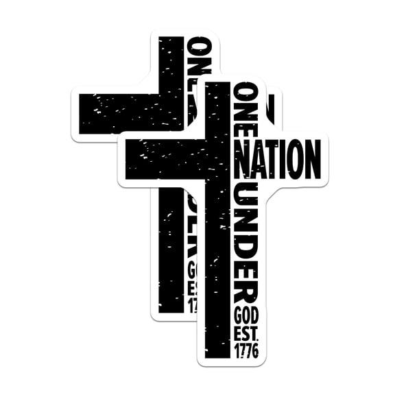 (2 Pack) One Nation Under God Stickers - Patriotic American Cross - Christian Faith USA 1776 Decal - 5" On Longest Side - Sticks to Smooth Flat Surfaces - Made in USA - BMCS28154