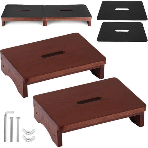 2 Pack One-Step Stool for Adults Seniors, Pre-Installation Extra Wide 31.4" Wooden Step Stool, 500 Lbs Wood Riser with Non-Slip Rubber Surface for Bedroom Bathroom Kitchen(3.5 Inch)