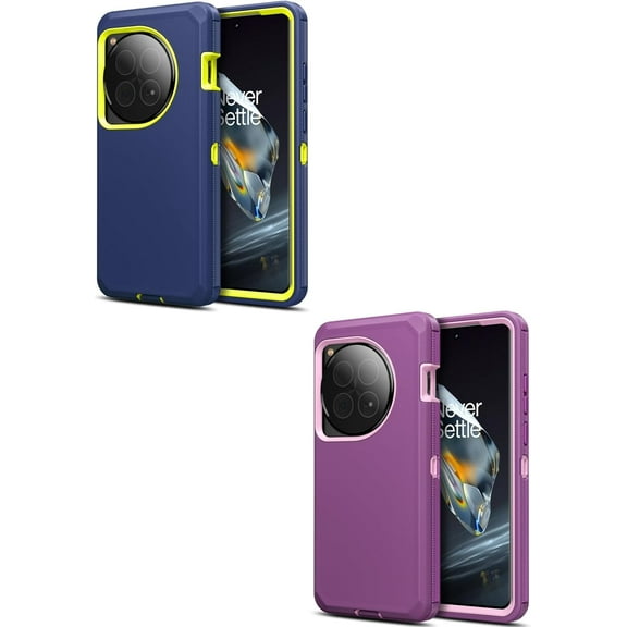 2 Pack OnePlus 12 Case 6.8 inch Display Heavy Duty Dust Proof Dual Layer Shockproof Port Protection Bumper Rugged Hybrid TPU Shell Matte Tough Cover Phone Case for OnePlus 12 5G Blue & Purple