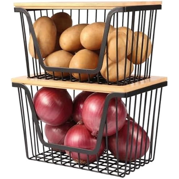2 Pack Onion and Potato Storage Bins, Stackable Pantry Organizers Storage, Large Wire Storage Basket for Onion, Potato, Fruit, Vegetables$$Home Decor, Kitchen, & Other