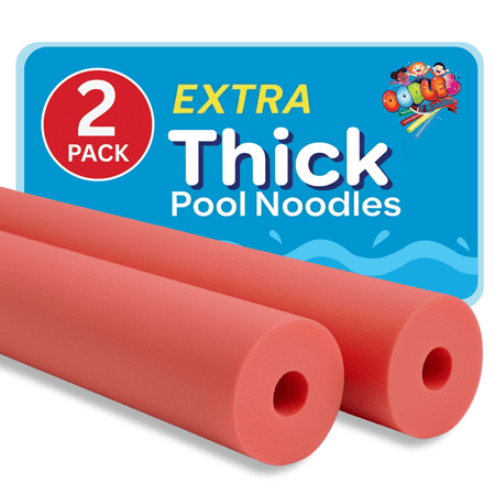 2 Pack Oodles Monster 55 Inch x 3.5 Inch Jumbo Swimming Pool Noodle Foam Multi-Purpose (Red)