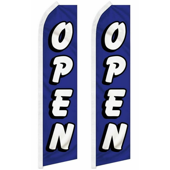 2 Pack Open Blue White 2.5'x11.5' Advertising Poly Swooper Feather Super Flag