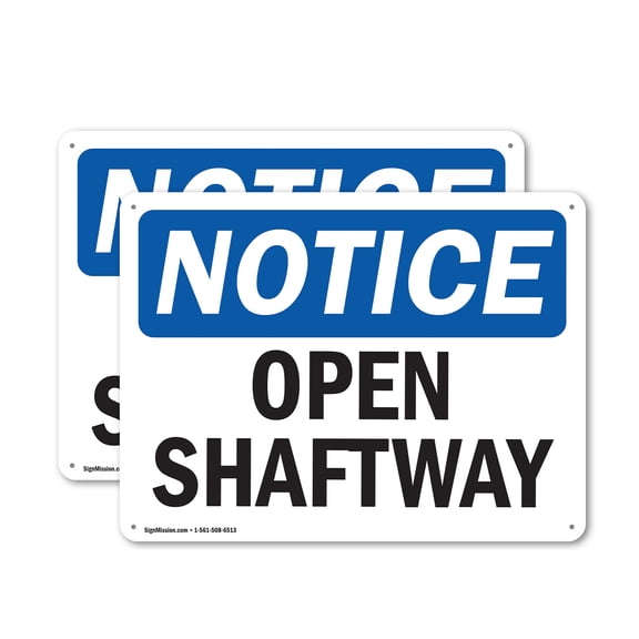 (2 Pack) Open Shaftway OSHA Notice Sign 14 Inch X 10 Inch Indoor / Outdoor Rust-Free Aluminum Metal Signs for Workplace, Workshop, and Construction Site, Made in the USA