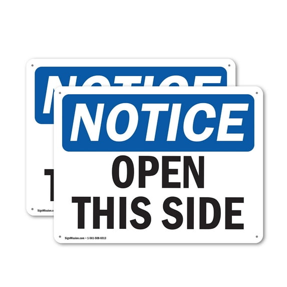 (2 Pack) Open This Side OSHA Notice Sign 10 Inch X 7 Inch Plastic Sign, Weather Resistant, UV Protected for Workplace, Business, and Construction Site, Made in the USA