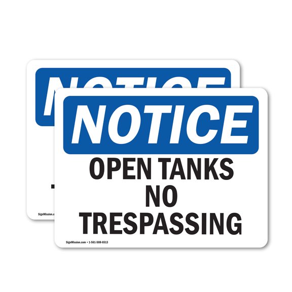 (2 Pack) Open Tanks No Trespassing OSHA Notice Sign 5 Inch X 3.5 Inch Vinyl Label Decal Sticker Weather Resistant, UV Protected for Workplace, Business, and Construction Site, Made in