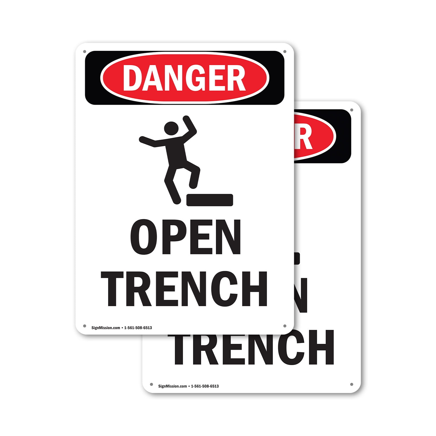 Weather Resistant Signage (2 Pack) Open Trench OSHA Danger Sign 7 Inch X 10 Inch Plastic Sign ...