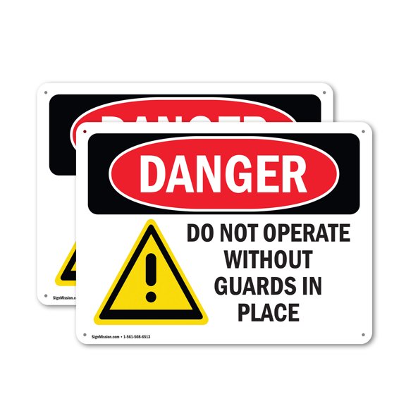 (2 Pack) Do Not Operate Without Guards In Place OSHA Danger Sign 24 Inch X 18 Inch Indoor / Outdoor Rust-Free Aluminum Metal Signs for Workplace, Workshop, and Construction Site, Made in the USA