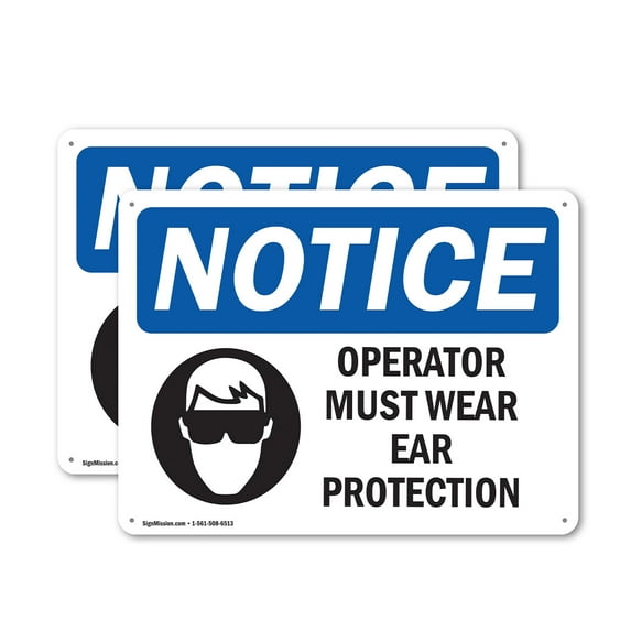 (2 Pack) Operator Must Wear Ear Protection OSHA Notice Sign 24 Inch X 18 Inch Plastic Sign, Weather Resistant, UV Protected for Workplace, Business, and Construction Site, Made in the