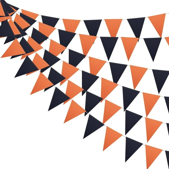 2 Pack Orange Black Halloween Pennant Banner Triangle Flag Bunting Garland for All Hallows Eve Wedding Birthday Home Nursery Outdoor Garden Hanging Festivals Decoration