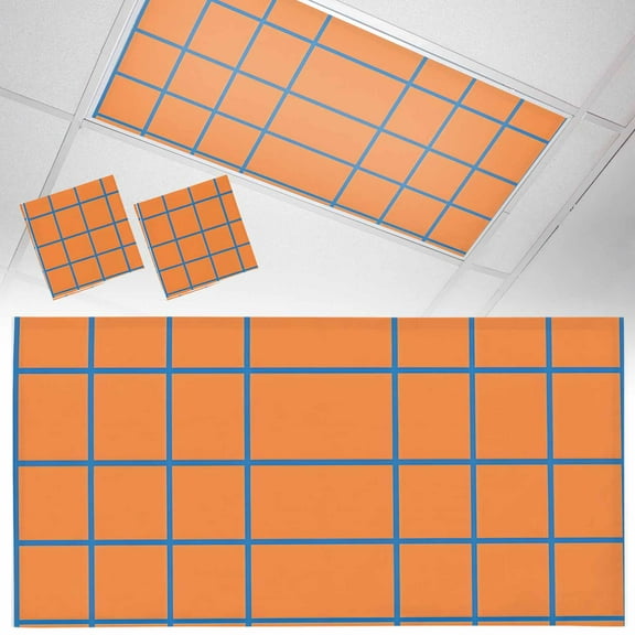 2 Pack Orange Blue Stripes Check Fluorescent Light Covers for Ceiling Lights Simple Style Lines Abstract Art Magnetic Ceiling Light Covers Overhead Light Filters for Office Classroom Home