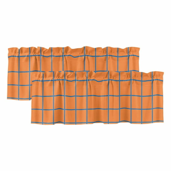 2 Pack Orange Blue Stripes Check Valance for Window Simple Style Lines Abstract Art Kitchen Valance Rod Pocket Short Curtain Topper Decorative Window Treatment for Living Room Bedroom 60"x18"