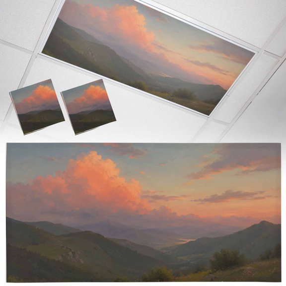 2 Pack Orange Clouds Fluorescent Light Covers for Ceiling Lights Gray Green Mountain Peaks Valleys Forest Rustic Magnetic Ceiling Light Covers Overhead Light Filters for Office Classroom Home