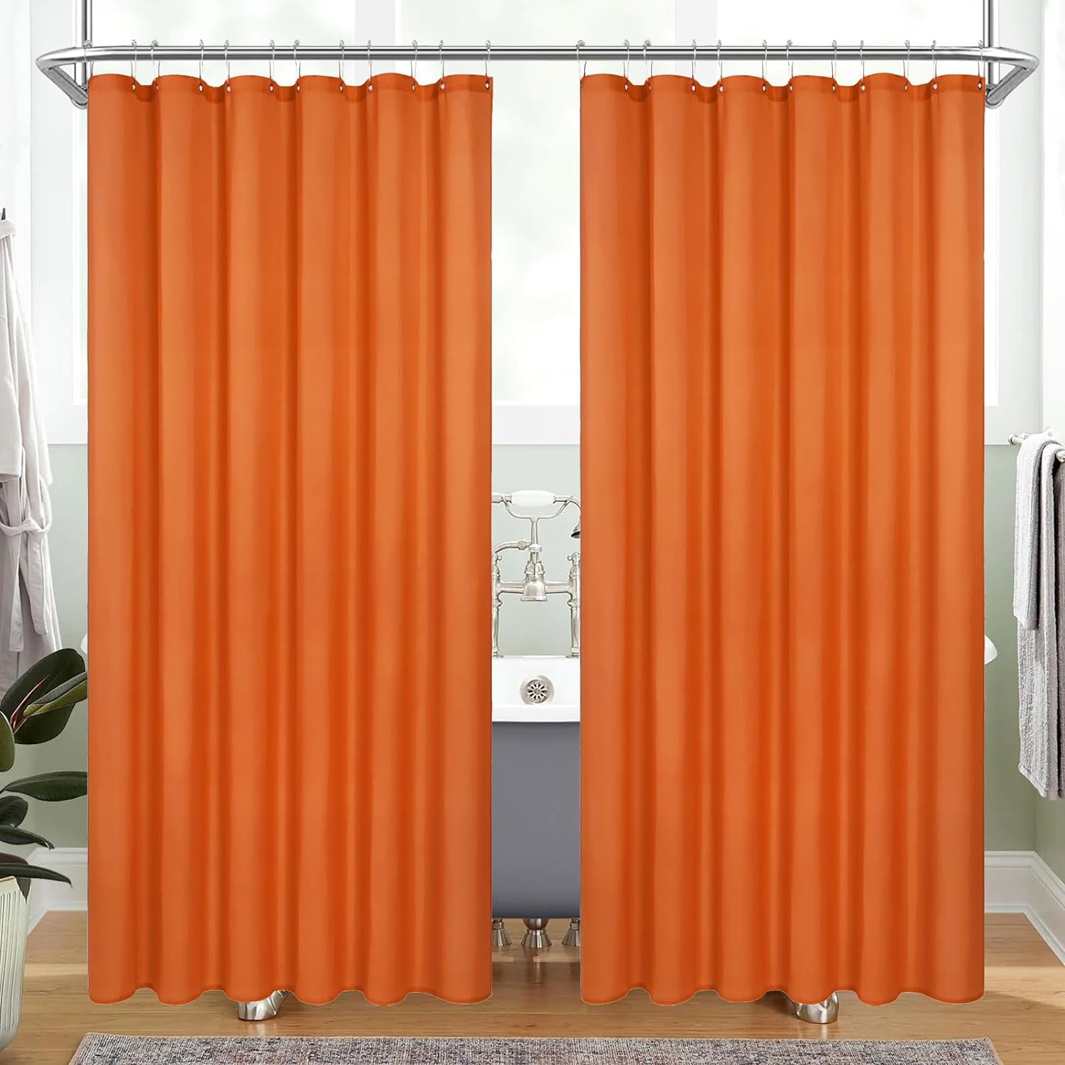 2 Pack Orange Fabric Shower Curtain Liner - 72" W x 72" H, Burnt Orange ...