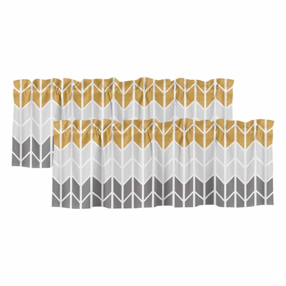 2 Pack Orange Gray Valance for Window Chevron Abstract Geometric Modern Art Kitchen Valance Rod Pocket Short Curtain Topper Decorative Window Treatment for Living Room Bedroom 42"x18"