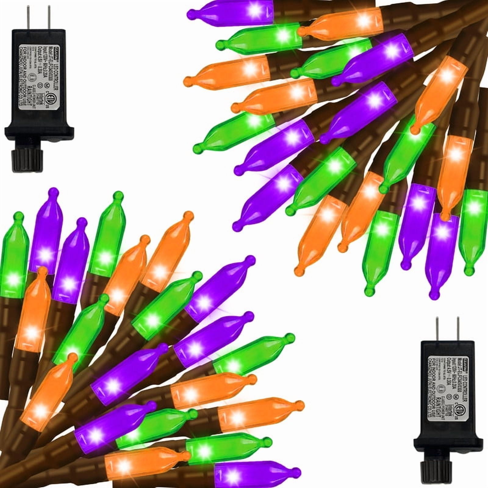 2 Pack Orange Purple Green Halloween String Lights Outdoor, 32.5FT 100 LED Waterproof Christmas Lights with 16 Lighting Modes for Halloween Garden Party Christmas Xmas Tree Lights Decor