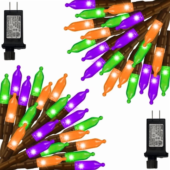 2 Pack Orange Purple Green Halloween String Lights Outdoor, 32.5FT 100 LED Waterproof Christmas Lights with 16 Lighting Modes for Halloween Garden Party Christmas Xmas Tree Lights Decor
