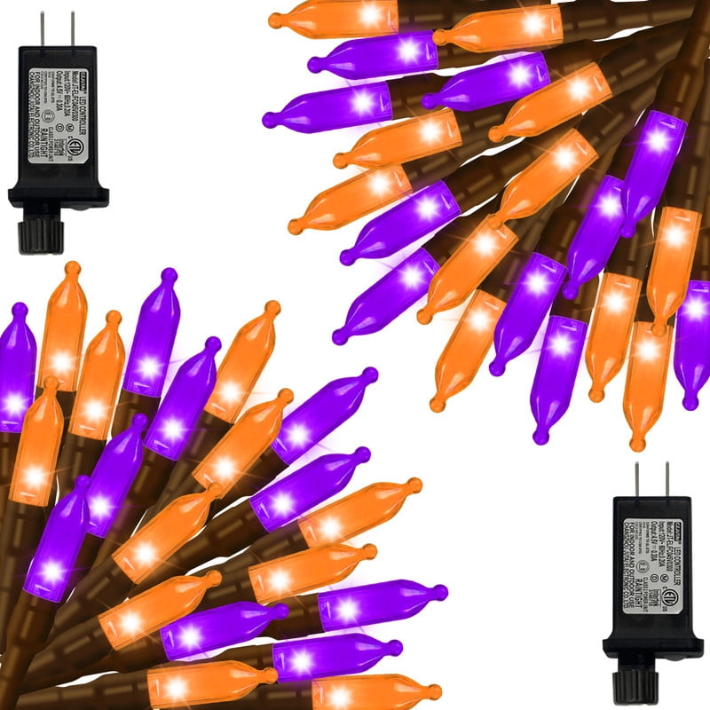2 Pack Orange Purple Halloween String Lights Outdoor, 32.5FT 100 LED Waterproof Christmas Lights with 16 Lighting Modes for Halloween Garden Party Christmas Xmas Tree Lights Decor