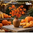 thumbnail image 1 of 2 Pack Orange Red Artificial Maple Leaf Stems, Fade Resistant Full Bushy Shape Bendable No Maintenance Foliage, Halloween Fall Vase Filler for Table Centerpiece Thanksgiving Home Decor, 1 of 6