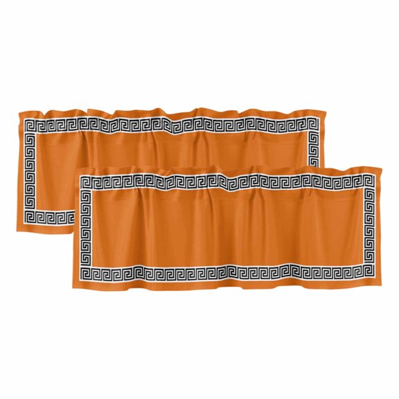 2 Pack Orange Valance for Window Greek Chinese Style Border Geometric Kitchen Valance Rod Pocket Short Curtain Topper Decorative Window Treatment for Living Room Bedroom 42"x12"