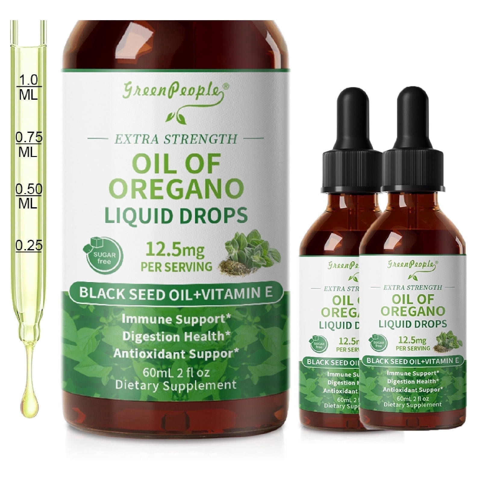 (2 Pack)Oregano Oil Drops, Oil of Oregano Liquid Drop, Herbal Supplement with Black Seed Oil 80% Carvacrol, for Immune & Digestive Health, 2 Fl Oz