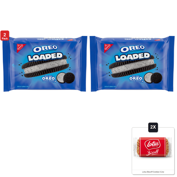 2 Pack | Oreo Loaded Chocolate Sandwich Cookies, 13.37 Oz & 2x Lotus Biscoff Cookies 0.2oz
