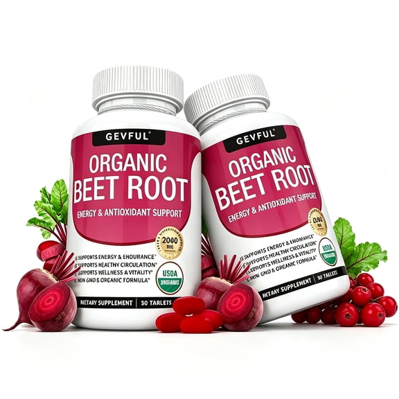 2 Pack Organic Beet Root 2040mg Tablets, USDA Organic Non-GMO Supplement for Energy & Circulation
