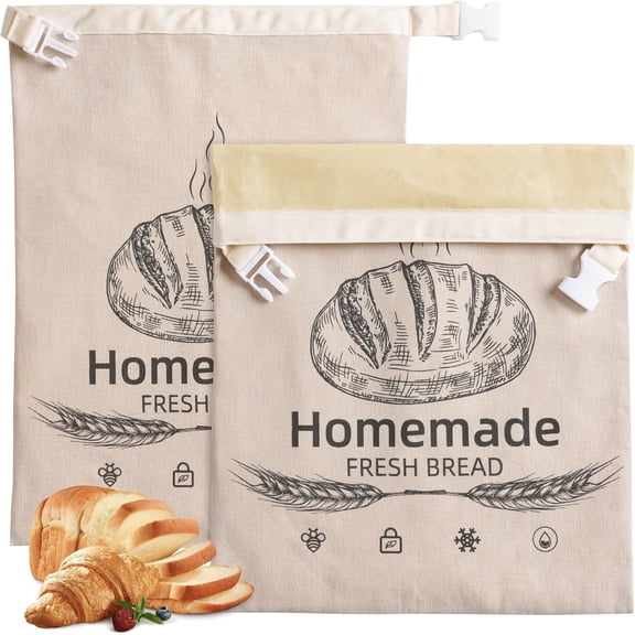 2 Pack Organic Linen Beeswax Bread Storage Bags, Reusable Freezer-Safe Sourdough Loaf Cloth Bags with Buckle Seal, 17×12.6 Inch Zero Waste Homemade Bread Keeper