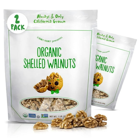 2-Pack Organic Walnuts Unsalted 2LB (16oz Bags) Walnut Halves Pieces Non-GMO, No Preservatives