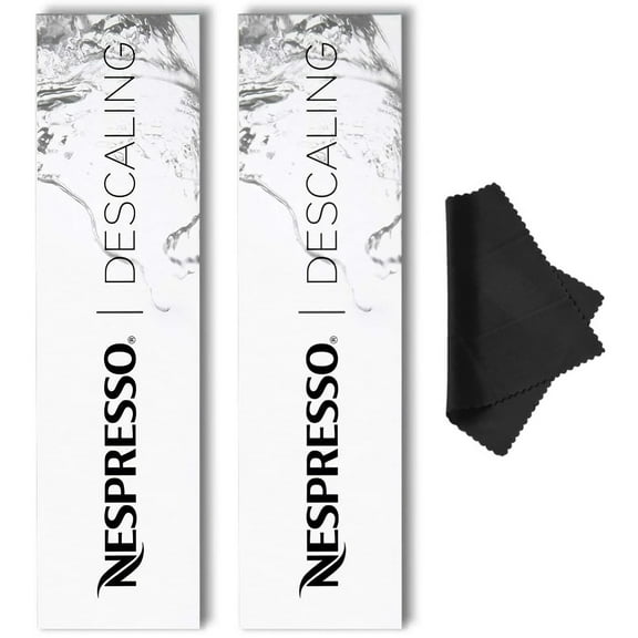 2 Pack - Original Nespresso Descaling Kit - Cleaning Solution for All Models - with Cleaning Cloth